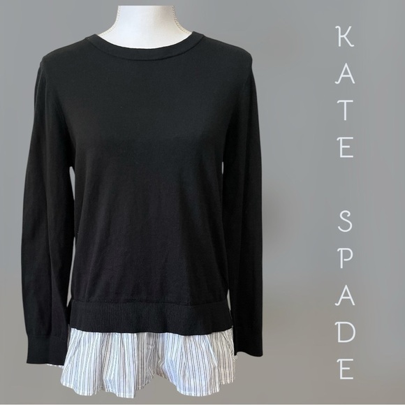 Kate Spade | Mixed Media Stripe Hem Cotton Silk Sweater - Picture 1 of 6